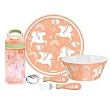 Zak Designs Children's Dinnerware Set Includes Plate, Bowl, Water Bottle, and Utensil Tableware,...