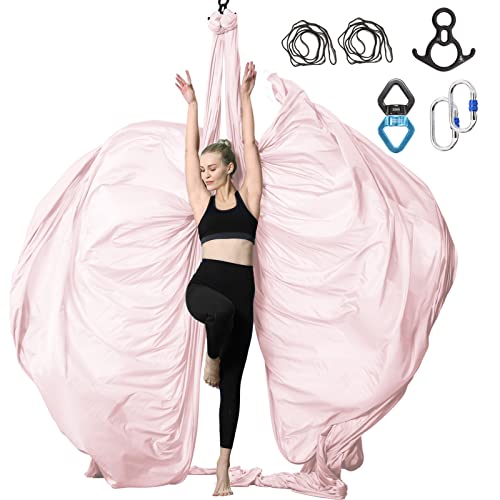 9 Yards Aerial Silks Yoga Swing Set - Aerial Yoga Hammock Kit Anti-Gravity Flying for Fitness, Low/Non Stretch Nylon Tricot Fabric Hardware Included for Dance