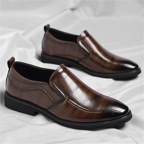 Mens Slip On Business Dress Shoes Breathable Leather Office Shoes Spring Formal Work Shoes for Men Commuting Loafers(Brown,11.5)3