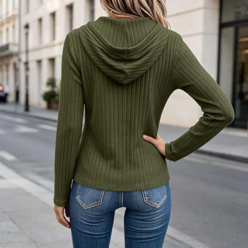 Hooded cardigan for women Ribbed Button long sleeve knit tops fall - image 3