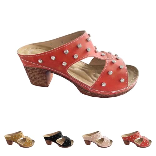 Clearance UK - Sandalias de cuña cómodas y transpirables para mujer, suela gruesa, tacón alto, brillantes, ligeras, con soporte para el arco, Red, 40 EU