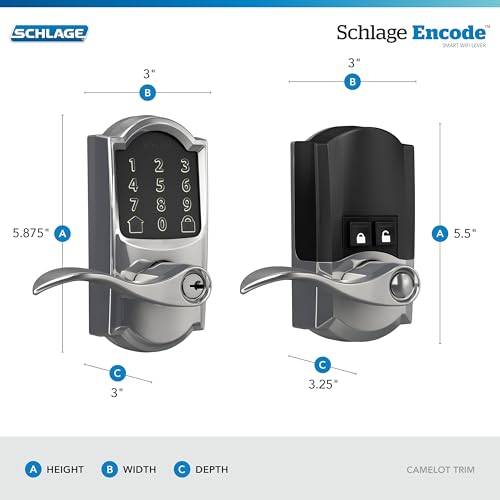 Image of Schlage Encode Smart WiFi Lock, Lever Handle, Century Trim, Bright Chrome | Keyless door lock with handle, Touchscreen keypad, App control, Alexa, Google, Ring & Airbnb compatible, Certified security