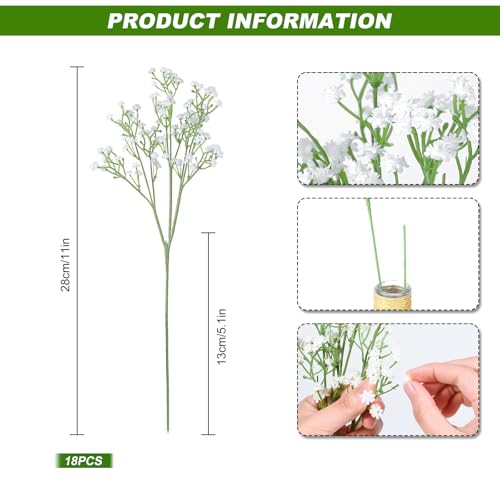 Baby Breath Flowers Artificial 18 Pcs Fake Artificial Gypsophila Flowers White Faux Babys Breath Flower Bouquet for Wedding Home image 1