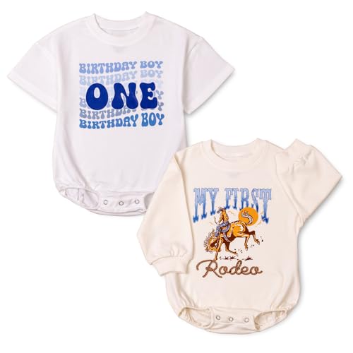 Image of KOLNAMDINH My First Rodeo Baby Boy Outfit, Western Cowboy 2-Pack Romper Set, Long Sleeve Bodysuit for Outfit Boys