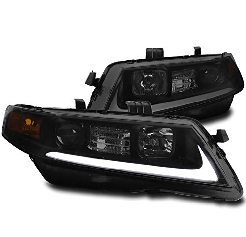 ZMAUTOPARTS LED DRL Black/Smoke Projector Headlights Headlamps For 2004-2008 Acura TSX