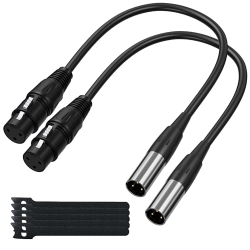 Elecan 3-Pin Mini XLR Male to XLR Female Cable 1 Ft (2 Pack)
