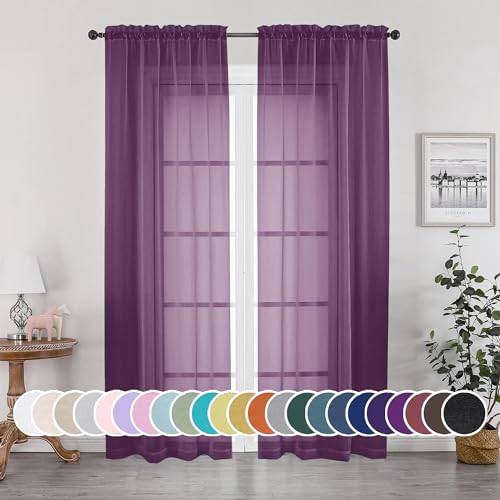 Image of OWENIE Plum Sheer Curtains, Sheer Curtains 84 Inches Long 2 Panels Set, Rod Pocket Voile Fimly Sheer Drapes for Living Room Bedroom, 2pcs, Plum, Each 42 inch W x 84 inch L