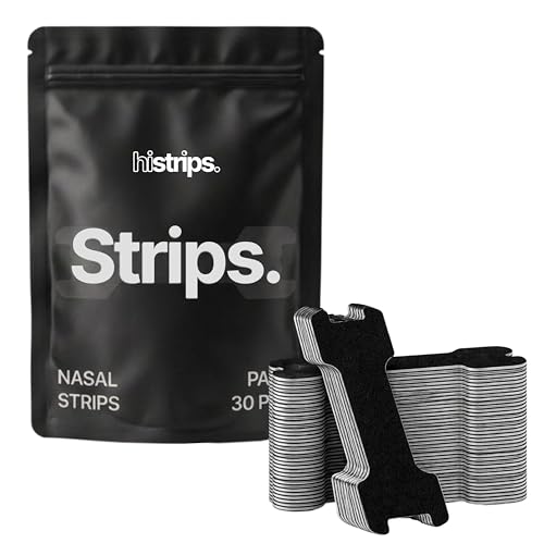 HiStrips High Performance Nasal Strips | Easier Breathing, Less Snoring | Designed for Athletes with Sweat-Proof Adhesive Matrix & Reinforced Lift Band (Black, 30 Count)