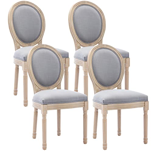 Image of French Dining Chair Set of 4, Upholstered Farmhouse Dining Chairs with Solid Wood Frame and Tufted Fabric,Rubber Wood Mid Century Modern Dining Chairs for Dining Room,Living Room, Kitchen,Restaurant