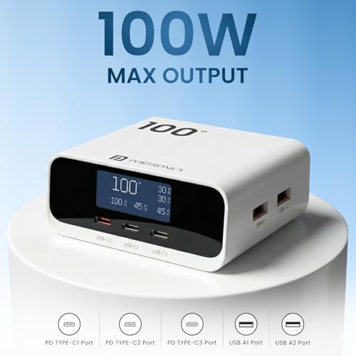 Portronics 100W Adapto 100D 5-Port Charger, White - Image 7