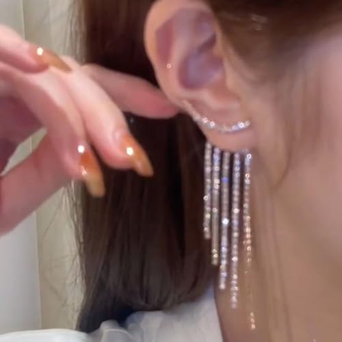 Silver Rhinestone Crystal Dangle Drop Earrings - Long Sparkly Tassel Bling for Prom, Wedding, Party4