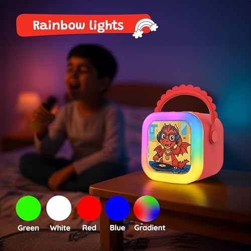 Image of WonderBuddy StoryBox Mini, 200+ Stories & Rhymes Preloaded, Karaoke Mic for Singing, RGB Lights, Kids Speaker, Musical Toy, Best Gift for 3-5 yr Kids - Dragon with Mic