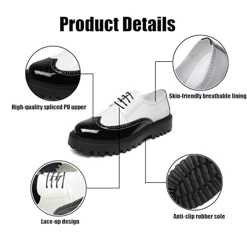 Men's Leather Lace up Platform Brogue Formal Oxford Shoes,Retro Lace up Color Matching Perforation Comfortable Round Toe Outdoor Party Wedding Night Club Height Increasing Loafers2