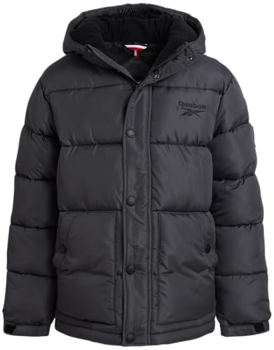 Image of Reebok Boys Heavyweight Puffer Jacket, Wind & Water Resistant Hooded Coat | Cozy Insulated Fill for Maximum Warmth, Full Zip and Snap Placket Seal Out the Weather, Great for School, Play or Weekend Fun
