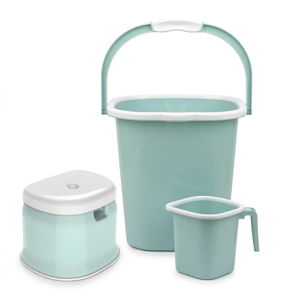 AIR O MATIC New Plastic Double Moulded Unbreakable 3pc Square Bathroom Set Mint Green (Bucket 18L, Mug 1.5L, Stool)-picture-32