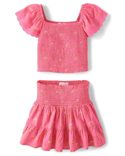 The Children's Place girls Smocked Top and Skirt 2 Piece Set