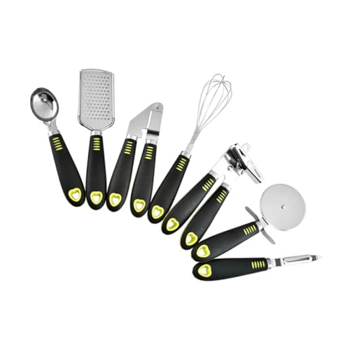 OFFSCH 7-Piece Kitchen Utensils Set Stainless Steel Cooking Tools including Cheese Grater Pizza Wheel Can Opener and Garlic Press Non-Stick and Dishwasher Safe for Home Chefs