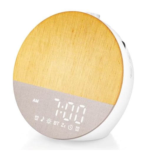 Uwithm Tageslichtwecker Sonnenaufgang, Digital Wake Up Light, Lichtwecker Doppel Wecker, Bluetooth Lautsprecher, White Noise Machine mit 30 Beruhigende Klänge, 20 Helligkeit,18 Dimmbare Nachtlicht