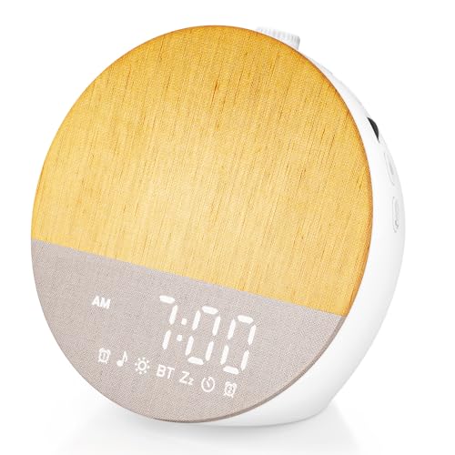 Uwithm Tageslichtwecker Sonnenaufgang, Digital Wake Up Light, Lichtwecker Doppel Wecker, Bluetooth Lautsprecher, White Noise Machine mit 30...