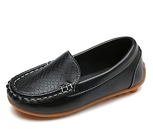 Vorgelen Unisex-Kinder Mokassins Weiches Leder Halbschuhe Jungen Mädchen rutschfest Loafers Slipper Flache Lauflernschuhe Bootsschuhe Oxfords/Schwarz 34 EU=Herstellergröße: 35 Cover