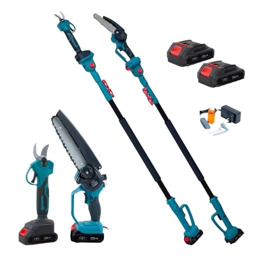 A.M.C. Kit Potatura Forbice e Motosega Elettriche 8 Pollici con Asta Telescopica 128-248cm, Kit 3 in 1 Forbice Elettrica per Giardino e Rami, Arbusti e Vigneto, Professionale