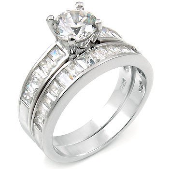 Sterling Silver Cubic Zirconia CZ Wedding Engagement Ring Set
