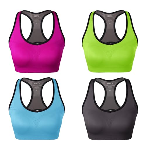 Image of Match Women's Seamless Racerback Sports Bra with Removable Pads Strappy Workout Bra Top for Yoga Gym Running Fitness (New Size)