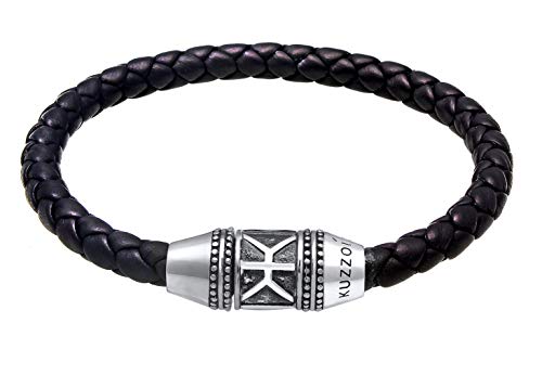 kuzzoi Men Bracelet leather braided black trend with clasp made of 925 sterling silver, length 7.48 inch - 9.05 inch, width 0.51 inch, 0.99 oz