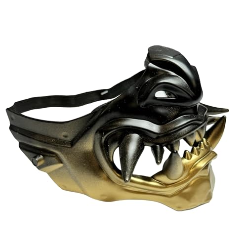 Japanese Monster Hannya Mask Demon Oni Samurai Half Face Shield (Black), One size fit most…