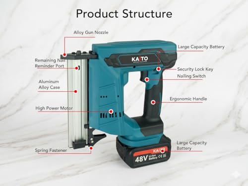 Image of KAITO F30G 30MM Cordless Brad Nailer | 10-30MM Straight Nails | 2 x 48V Battery Powered Nail Gun | Perfect for Wood-Work | for Carpenters, Sofa Makers & Tent House Makers | Charger & Nails Included