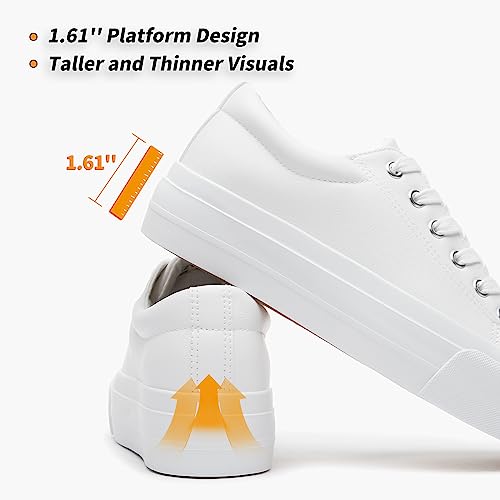 BABUDOG Womens Synthetic Leather Platform Sneakers,White Platform Shoes,Lace-up Tennis Shoes for Women,Comfortable Casual Shoes2