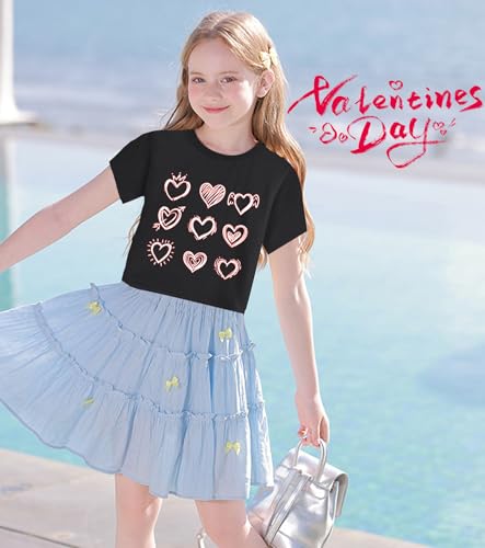Tkria Girl Crop Tops Valentine Short Sleeve Tshirt Tie Dye Heart Teen Girls Shirt Clothes 6-14 Years3