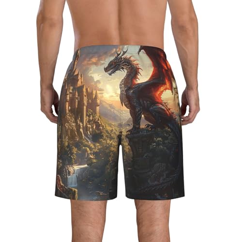 Men's Quick Dry Swim Shorts Dragon and Fantasy World Castle Landscape Ancient Beach Trunks with Pockets2
