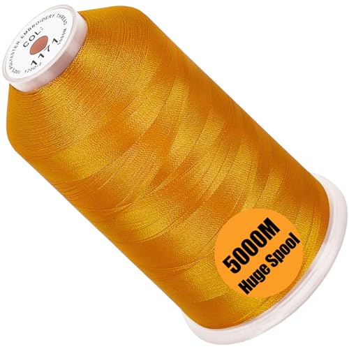 Image of New brothread - Single Huge Spool 5000M Each Polyester Embroidery Machine Thread 40WT for Commercial and Domestic Machines - Marigold