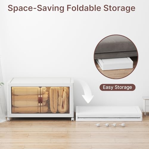Image of UAMFURI Stackable Storage Bins with Lids, 180QT Closet Organizers, Lockable Storage Cabinet,Foldable Storage Box with Doors and Wheels, Plastic Drawers for Home, Garage, Office (1, White, Extra Large)