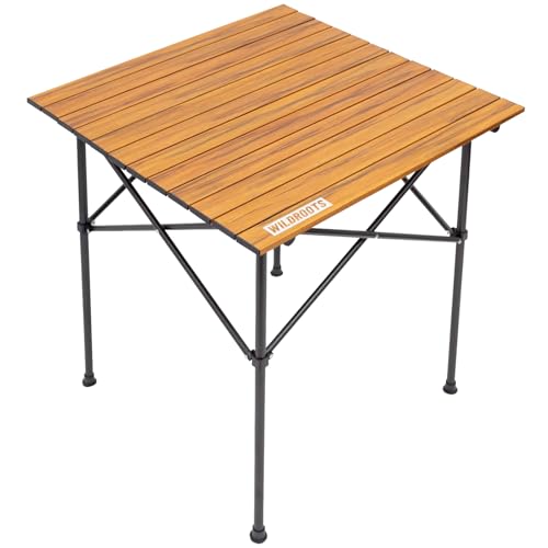 WILDROOTS Folding Camping Wood Grain Brown Table with Carry Bag, Lightweight Aluminum Table for...