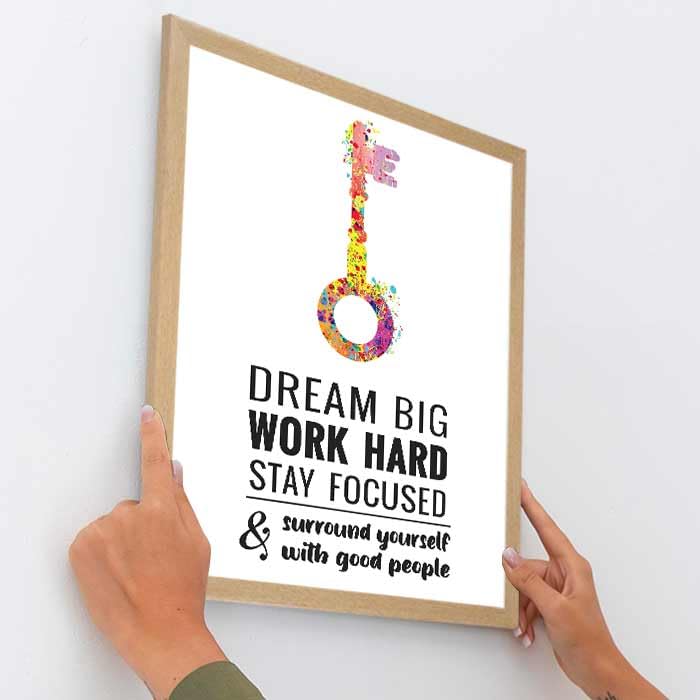 Image of Chaka Chaundh Motivational inmotivational inspirational quotes frame (DREAM BIG WORK HARD STAY FOCUSED - White)