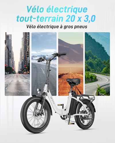 DYU C9 Vélo Électrique,20" Velo Electrique Homme avec 48V 15.6Ah Batterie,748.8WH, Moteur 250W, Ebike Autonomie Jusqu’à 80-150KM,7 Vitesses, Velo Pliant Adulte,VTT Electrique Adulte Femme – Image 7