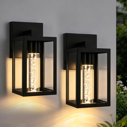 Image of TODOLUZ 2-Pack LED Outdoor Wall Sconce with Dimmable 5CCT (3000K /3500K /4500K /5000K /6000K), 1-Light Black Waterproof Porch Wall Light Fixture for Front Door Patio Garage