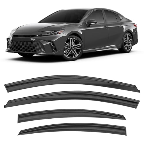 Image of Shatterproof Taped-On Window Deflectors for Toyota Camry 2025 2026 with Black Trim, Rain Guards, Window Visors for Car, Vent Deflector, 4pcs