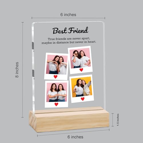 Image of Giftplease Customized Friends Plaque with Wooden Stand | Personalized Photo Frame with Quote | Best Friend Birthday Gift, Farewell Gift, Friendship Day Gift for BFF Keepsake Room Decor FR 06
