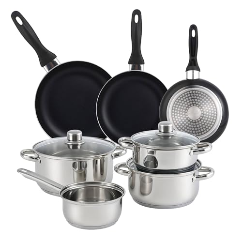 Bistro Series Set de Batería de cocina de 7pc en acero inoxidable + 3 Sartenes Ø16Ø20Ø24cm Negro en aluminio prensado