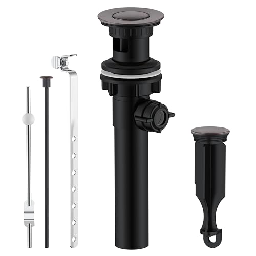 KENES Oil Rubbed Bronze Bathroom Sink Drain Assembly with Lift Rod, Bathroom Sink Drain with Overflow, Lavatory Pop Up Drain Stopper for Bathroom Vanity Sink, LJ-P701-8