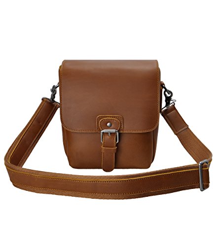 Zlyc Small Leather Camera Bag Vintage Dslr Bag Removable Shockproof Padded Camera Case Unisex Messenger Shoulder Bag Satchel, Brown #TOP7