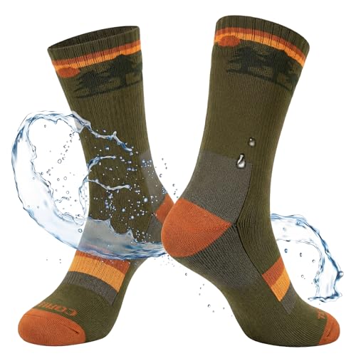 TOP-EX DryKnit™ Waterproof Socks, 30% Merino Wool Thermal Crew for Winter Work, Warm Heavy Duty Outdoor Boot Socks, Rain Wet Conditions Walking Hunting, Olive Forest, Large