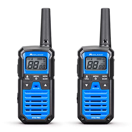 Midland- Walkie Talkie Profesional Largo Alcance 8km XT50 PRO, 2 Emisoras, 101 Canales, 32PMR446/69LPD, Autonomía 12H - VOX, Scan, Canal Emergencia RRM, Waterproof IPX2, Pilas Recargables y Accesorios