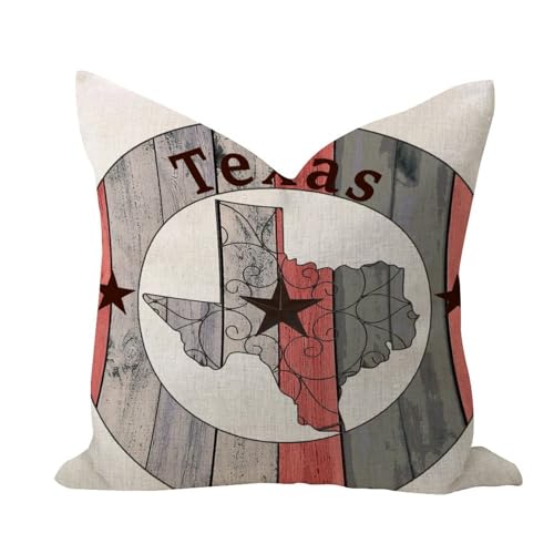 WSDESDEC Housse de coussin vintage en toile de jute et lin avec motif carte du Texas Lone Star - 50,8 x 50,8 cm - Œuvres d'art de grange - Pour tente, salle de jeux, maison, chambre à coucher