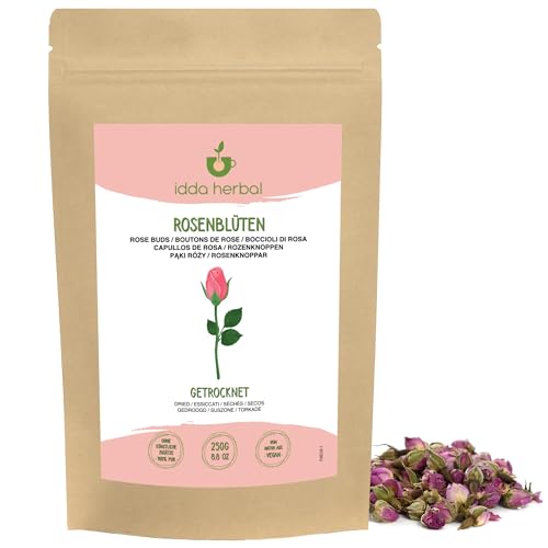 IDDA Herbal Boutons de Roses Séchées 250g, Boutons de Rose Entiers à Infuser, Tisane à la Rose