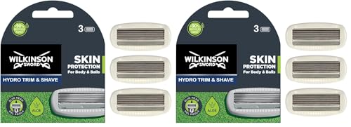 Wilkinson - Hydro Trimmer - Body &Balls - 3 recambios de cuchillas para maquinilla de afeitar eléctrica - Protección de la piel para hombres con gel de aloe vera (Paquete de 2)