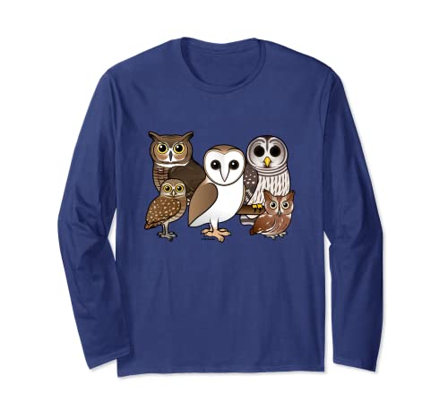 Five Different Birdorable Owls Cute Cartoon Birds Long Sleeve T-Shirt